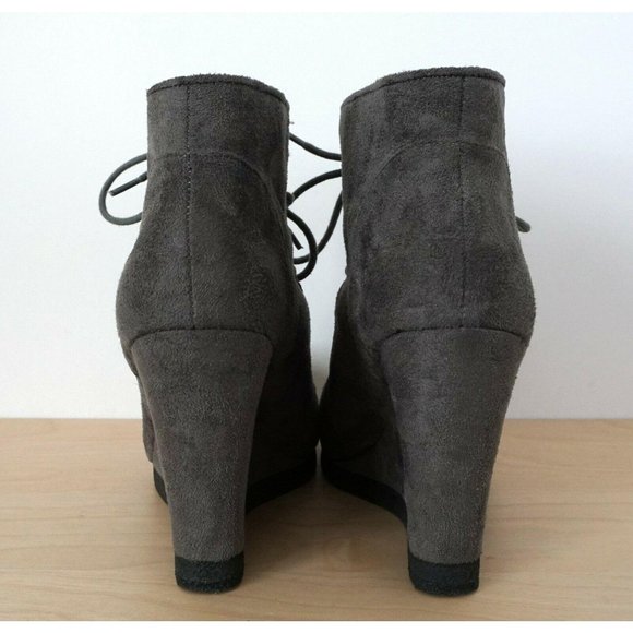 NINE WEST Gray Suede Lace Up Wedge Ankle Boots - Picture 5 of 8